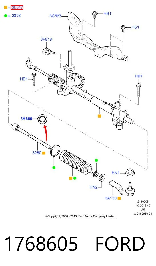 1768605 Ford Listwa kierownicza (maglownica)
