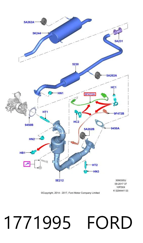 1771995 Ford Sonda lambda czujnik tlenu przed katalizatorem