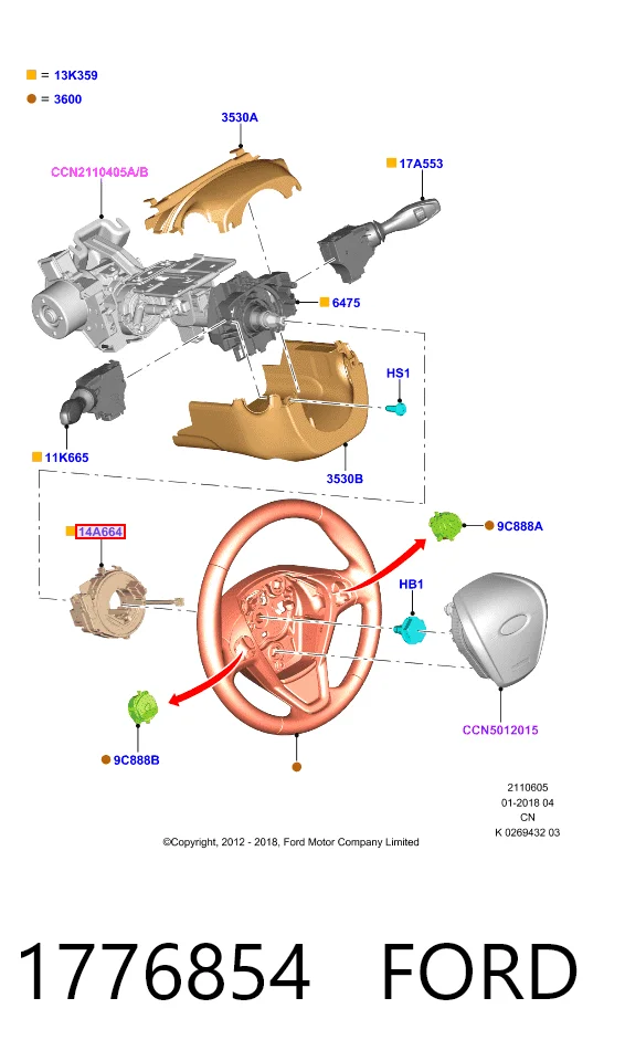 Pierścień kontaktowy AIRBAG, taśma kierownicy  Ford Fiesta Mk6 hatchback (CB1) (2008 - 2016) cena, od 59,87 USD