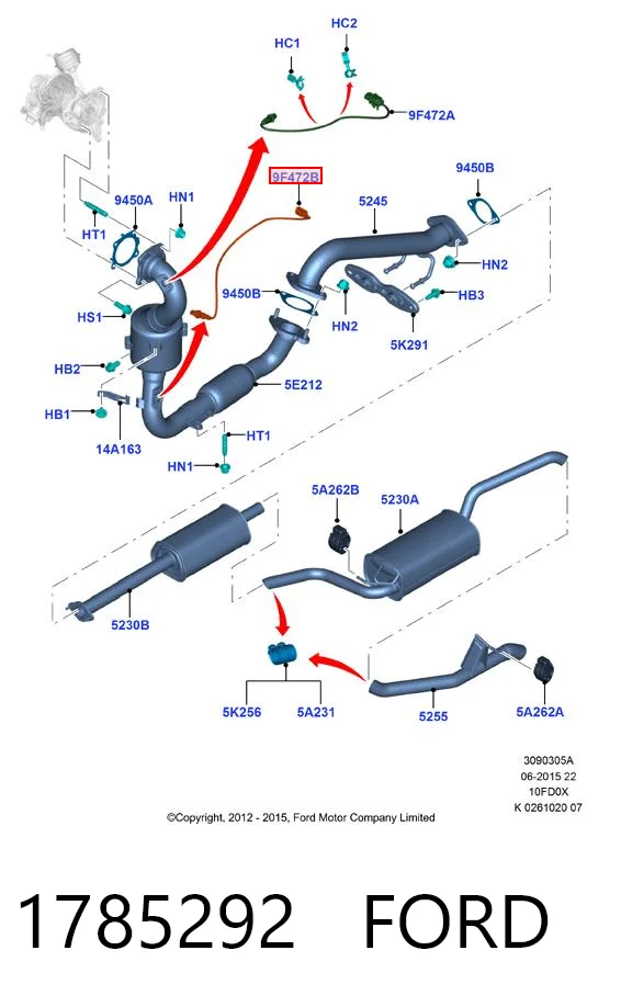 1785292 Ford Sonda lambda czujnik tlenu przed katalizatorem