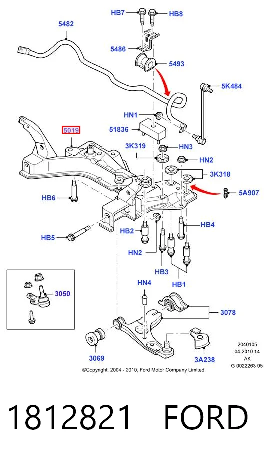 Do koszyka Korpus osi przedniej Ford Focus I DFW