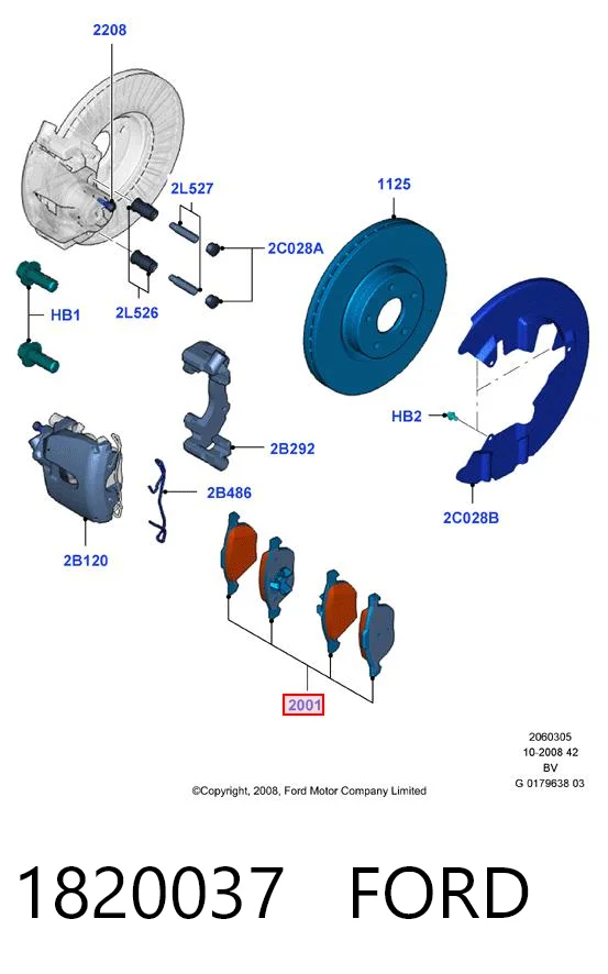 1820037 Ford Klocki hamulcowe przednie tarczowe