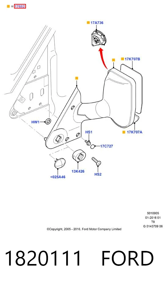 Lusterko wsteczne prawe Ford Transit V autobus (V184/5) (2000 - 2006) cena, od 86,52 USD