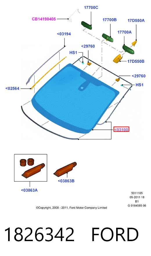 Szyba przednia Ford Fiesta Mk6 hatchback (CB1) (2008 - 2016) cena, od 110,92 USD