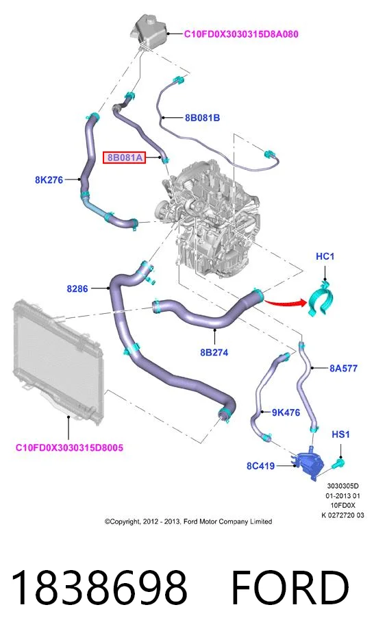 1838698 Ford Przewód (króciec) układu chłodzenia
