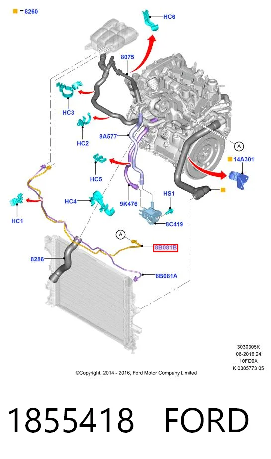 1855418 Ford Przewód (króciec) układu chłodzenia