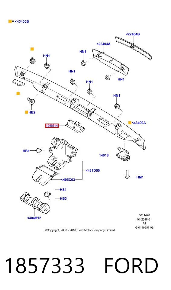 1857333 Ford Przycisk blokady klapy bagażnika (drzwi 3/5)
