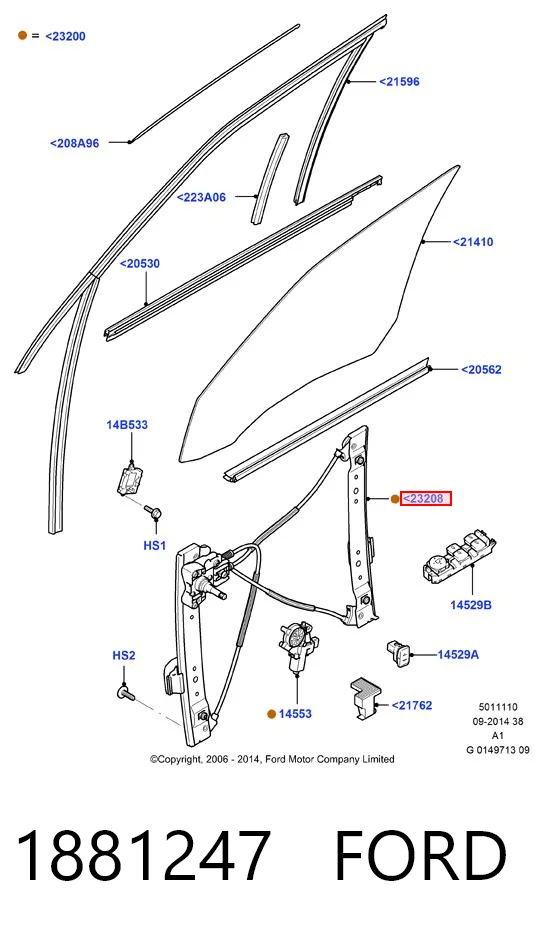 Do koszyka Mechanizm podnoszenia szyby drzwi przednich prawych Ford Galaxy II CA1 WA6