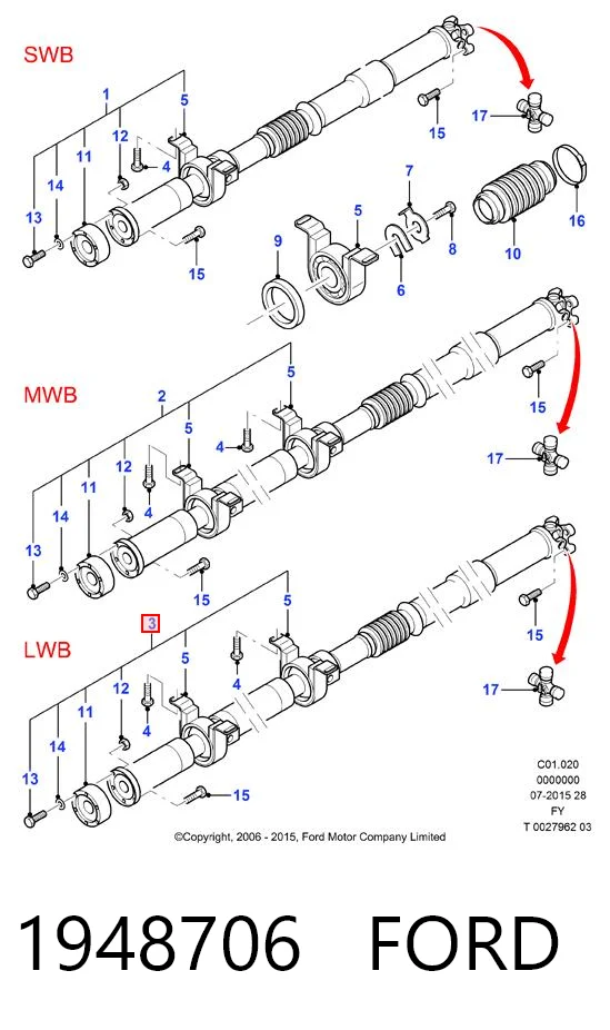 Wał Cardana tylny, kompletny Ford Transit VI platforma pokładowa (V347/8) (2006 - 2014) cena, od 218,23 USD
