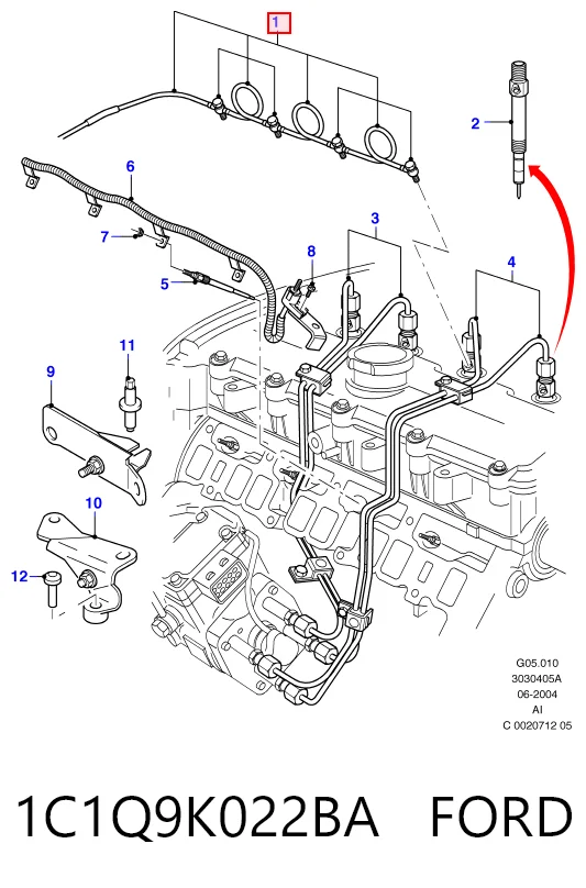 1C1Q9K022BA Ford Rurka paliwa, zwrotna od wtryskiwaczy