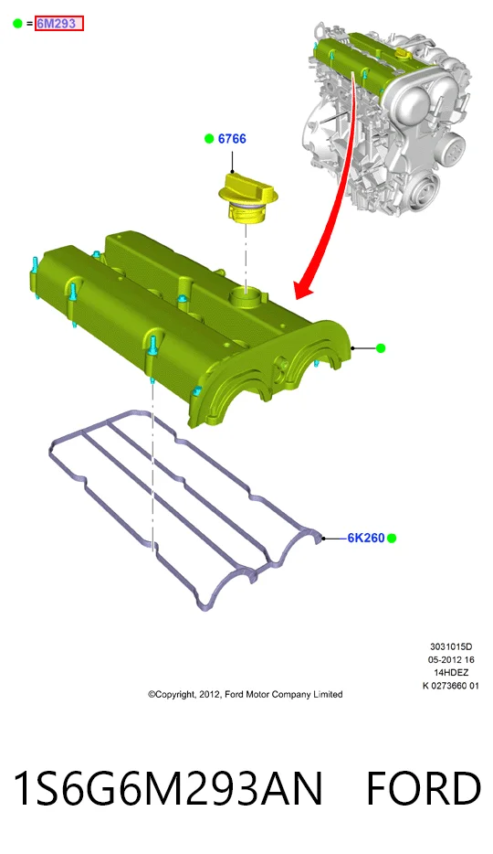 1S6G6M293AN Ford Pokrywa zaworowa