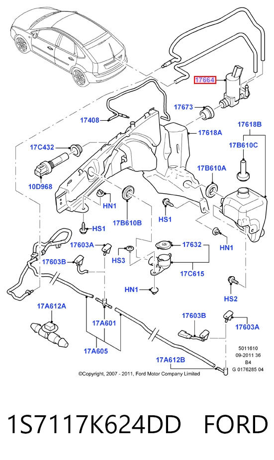 1S7117K624DD Ford Pompka spryskiwacza szyby przedniej