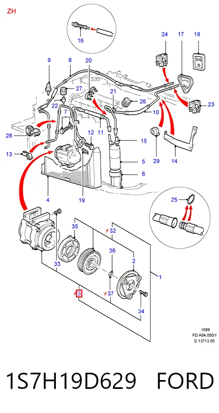 1S7H19D629 Ford Sprężarka klimatyzacji