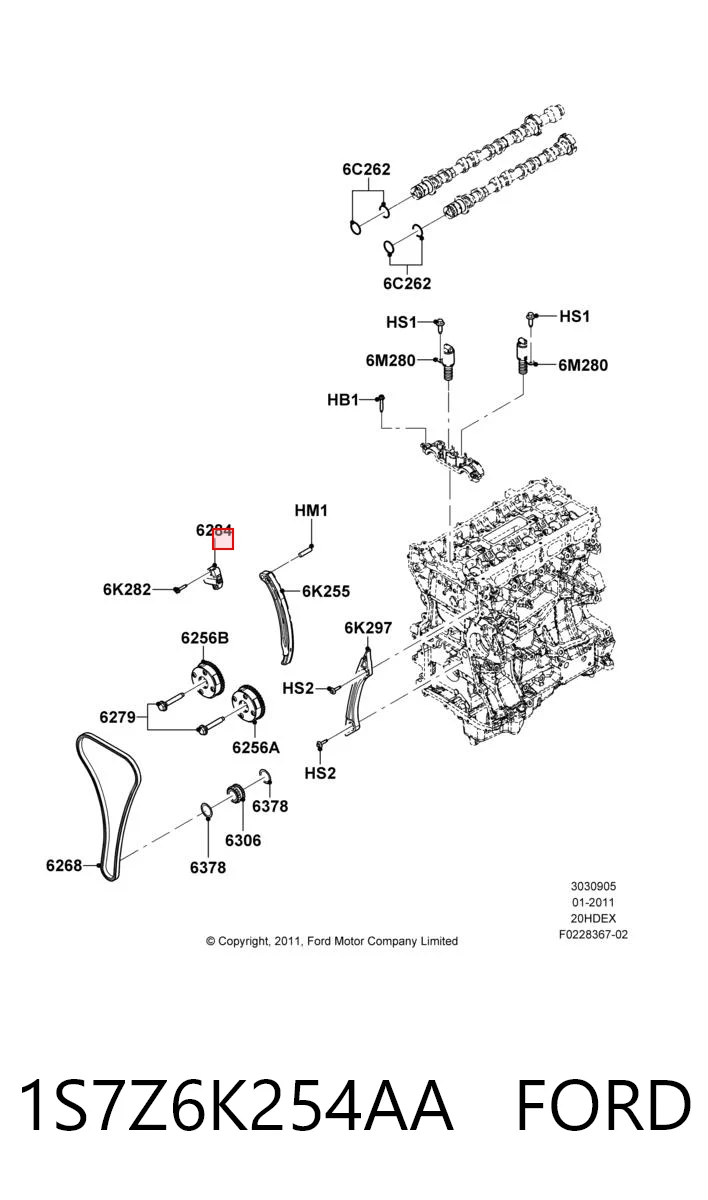 1S7Z6K254AA Ford Napinacz łańcucha rozrządu