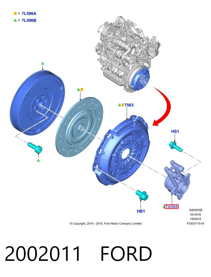 2002011 Ford Cylinder roboczy sprzęgła (wysprzęglik) w komplecie z łożyskiem wyciskowym