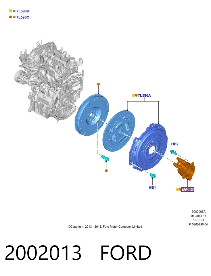 2002013 Ford Cylinder roboczy sprzęgła (wysprzęglik) w komplecie z łożyskiem wyciskowym