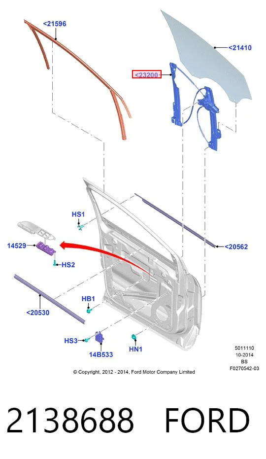 Mechanizm podnoszenia szyby drzwi przednich prawych do Ford Kuga II CBS