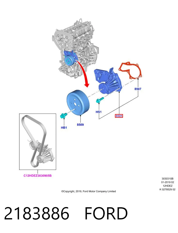 2183886 Ford Pompa chłodząca wodna