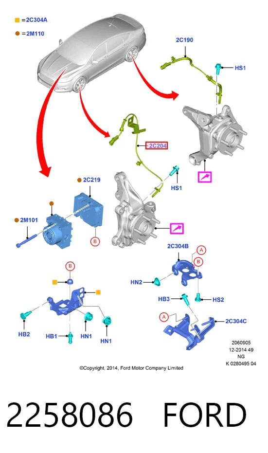 2258086 Ford Czujnik ABS przedni prawy