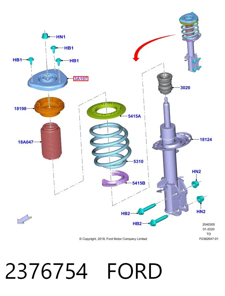 Poduszka amortyzatora przedniego do Ford Mustang CGW, K3R, K3S