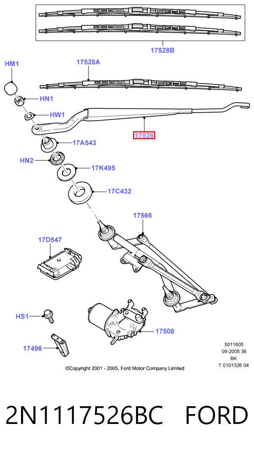 Ramię wycieraczki szyby przedniej do Ford Fusion  JU