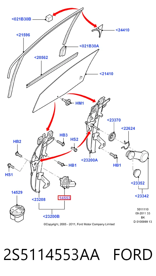 Do koszyka Mechanizm podnoszenia szyby drzwi przednich prawych Ford Fiesta Mk5 JH, JD