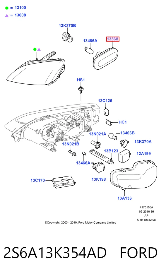 Powtarzacz kierunkowskazu na błotniku do Ford Focus II CA5