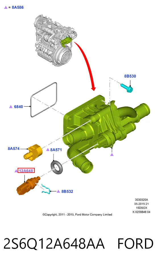 2S6Q12A648AA Ford Czujnik temperatury płynu chłodzącego