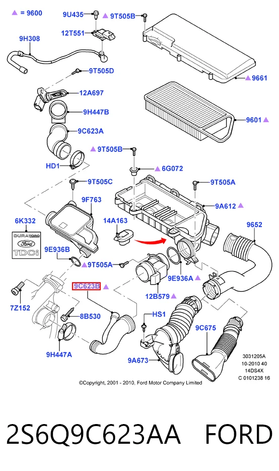 2S6Q9C623AA Ford Króciec powietrza, przepływomierz
