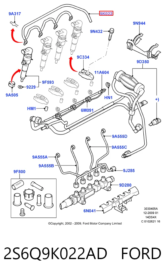 2S6Q9K022AD Ford Rurka paliwa, zwrotna od wtryskiwaczy