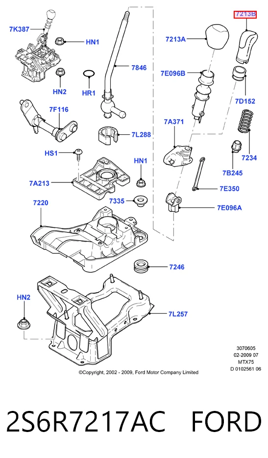 2S6R7217AC Ford Rękojeść dźwigni biegów