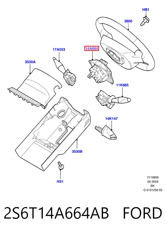 Pierścień kontaktowy AIRBAG, taśma kierownicy  do Ford Fiesta Mk5 JH, JD
