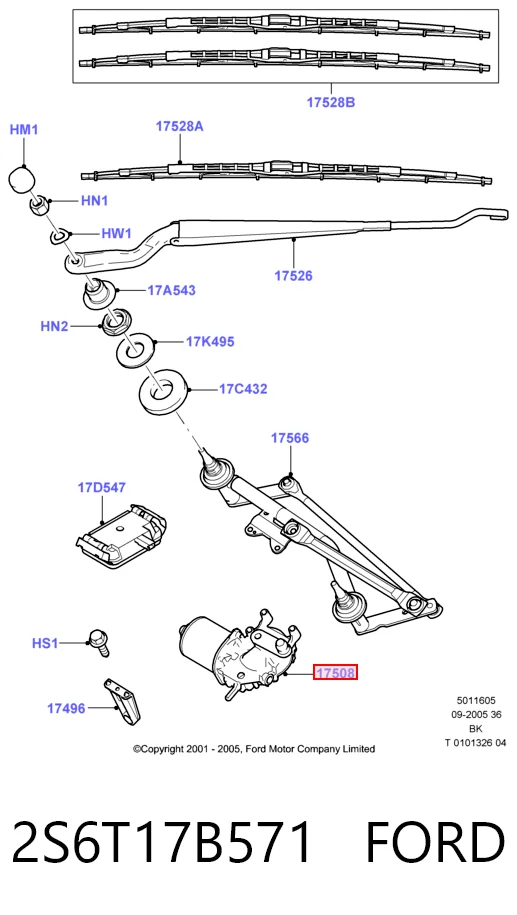 2S6T17B571 Ford Silniczek wycieraczki szyby przedniej