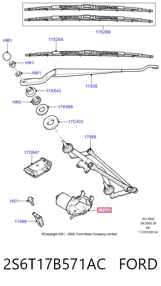 2S6T17B571AC Ford Silniczek wycieraczki szyby przedniej