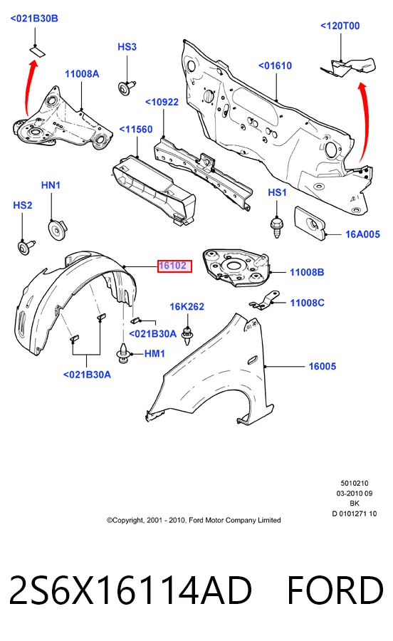 Do koszyka Nadkole błotnika przedniego prawe Ford Fiesta Mk5 JH, JD