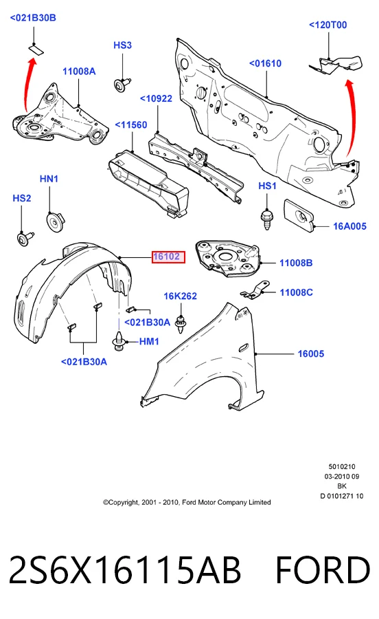 Do koszyka Nadkole błotnika przedniego lewe Ford Fiesta Mk5 JH, JD