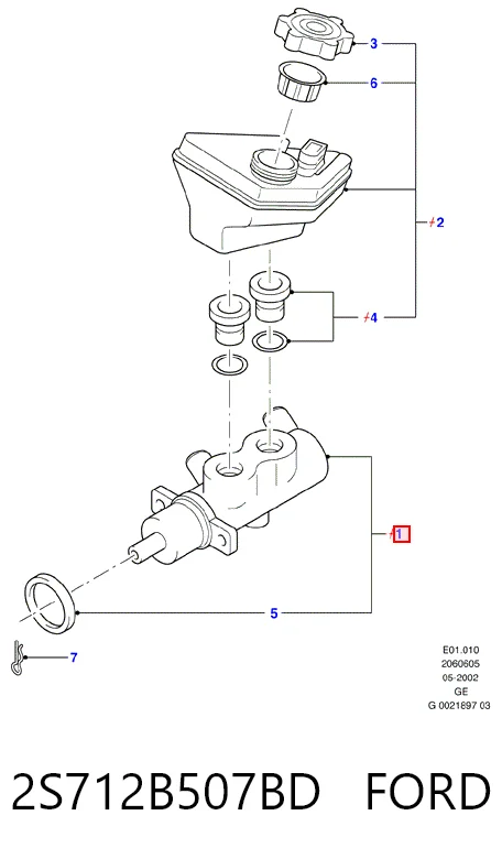 Do koszyka Główny cylinder hamulców Ford Mondeo III B4Y