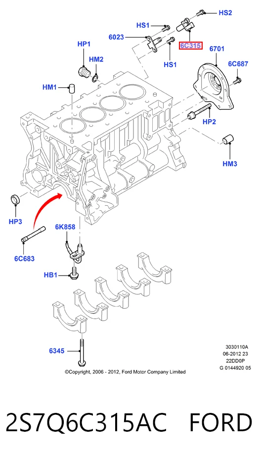 2S7Q6C315AC Ford Czujnik położenia wału korbowego