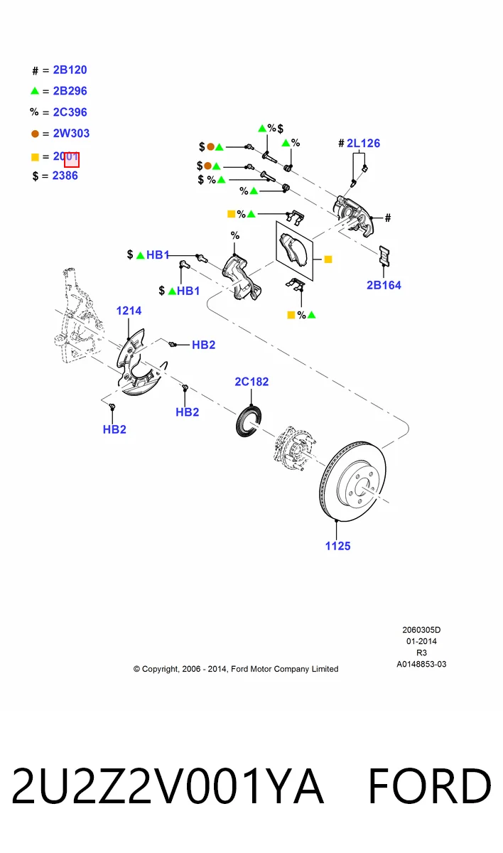 2U2Z2V001YA Ford Klocki hamulcowe przednie tarczowe
