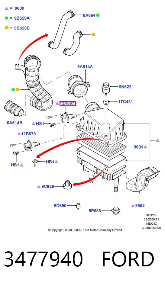 3477940 Ford Czujnik temperatury powietrza wlotowego
