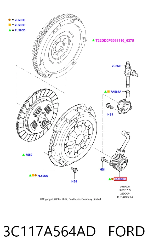 3C117A564AD Ford Cylinder roboczy sprzęgła (wysprzęglik) w komplecie z łożyskiem wyciskowym