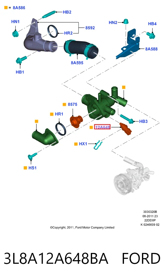 3L8A12A648BA Ford Czujnik temperatury płynu chłodzącego