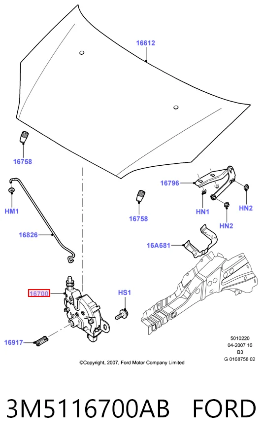3M5116700AB Ford Zamek maski