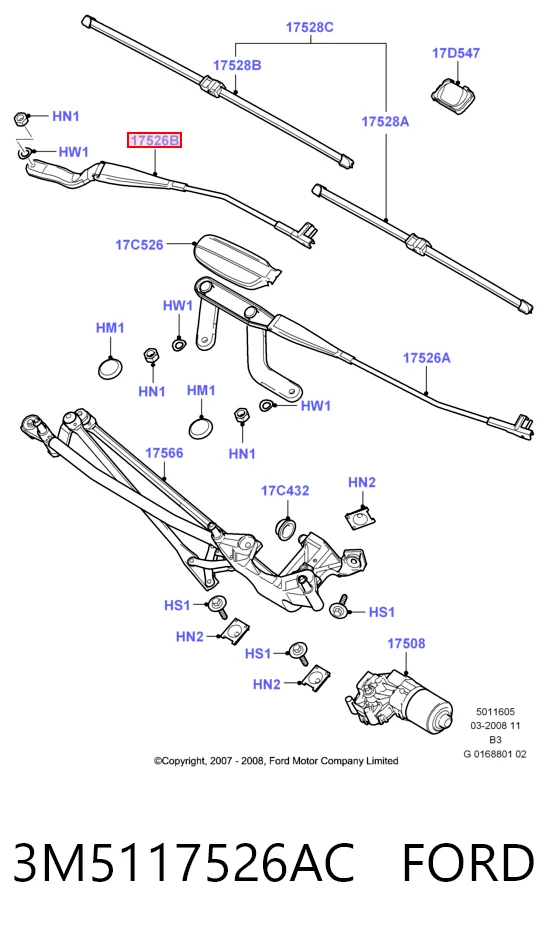 Ramię wycieraczki szyby przedniej do Ford C-Max  DM2