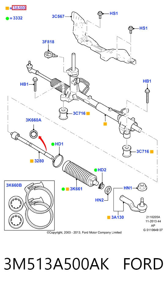 3M513A500AK Ford Listwa kierownicza (maglownica)