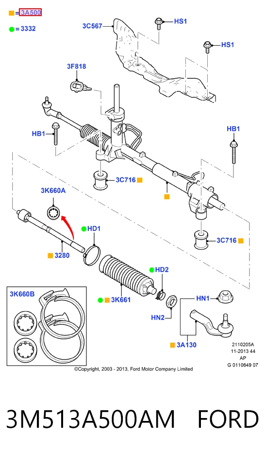 3M513A500AM Ford Listwa kierownicza (maglownica)