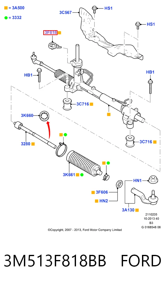 3M513F818BB Ford Czujnik kąta skrętu kierownicy