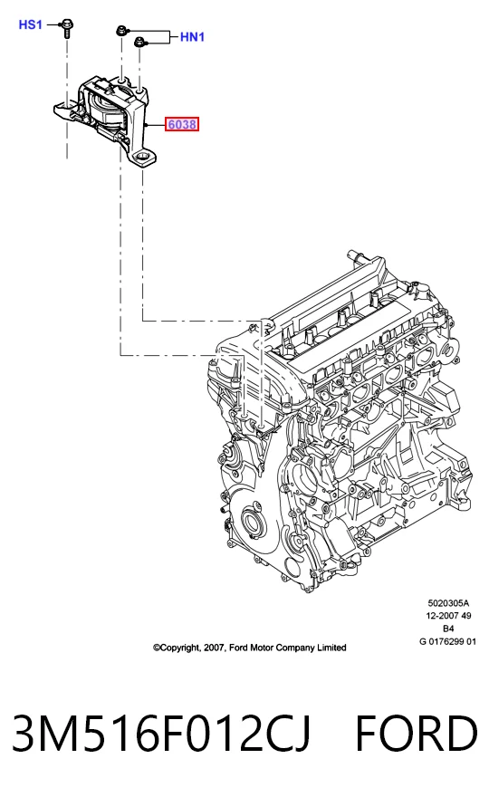 3M516F012CJ Ford Poduszka (podpora) silnika prawy przednia