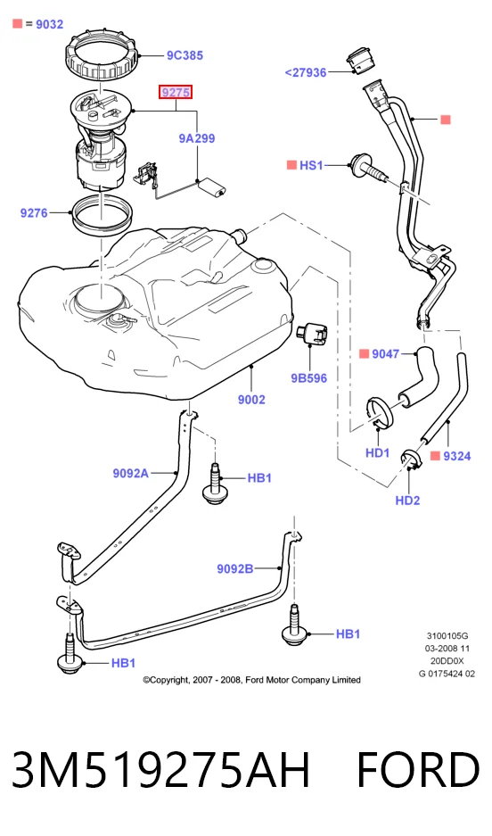 3M519275AH Ford Moduł pompy paliwowej z czujnikiem poziomu paliwa
