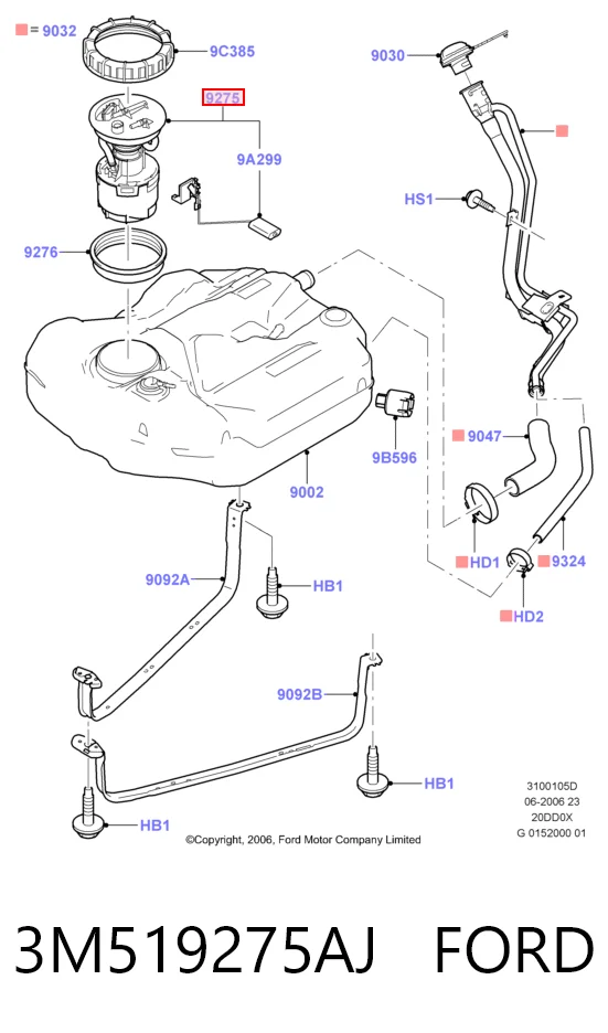 3M519275AJ Ford Moduł pompy paliwowej z czujnikiem poziomu paliwa